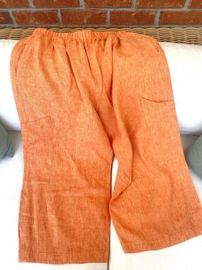 Bryn Walker Linen Wide Leg Cropped Cargo Pocket Pants Size Medium, Orange